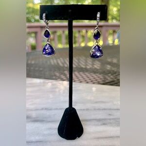 GIVENCHY Dangle Earrings w/Swarovski Crystal in Gunmetal Tone, Leverback Closure